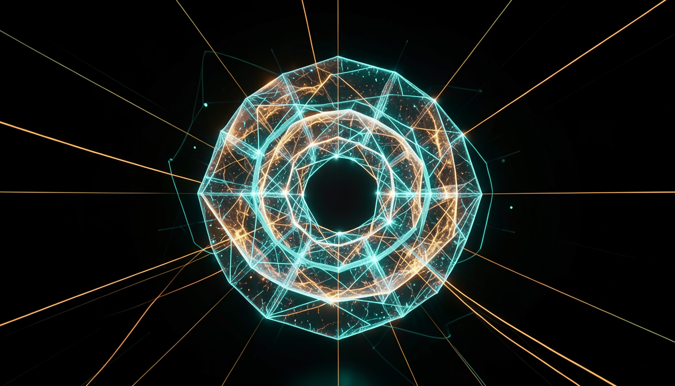 Ilustración conceptual de un bucle de automejora de inteligencia artificial y circuitos de silicio